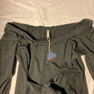 Charcoal Off Shoulder Mock Sleeve Tie Dress